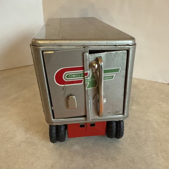 Vtg Japan Tin Toy Consolidated Freightways CF Box Trailer Metal 60’s - Picture 3 of 10